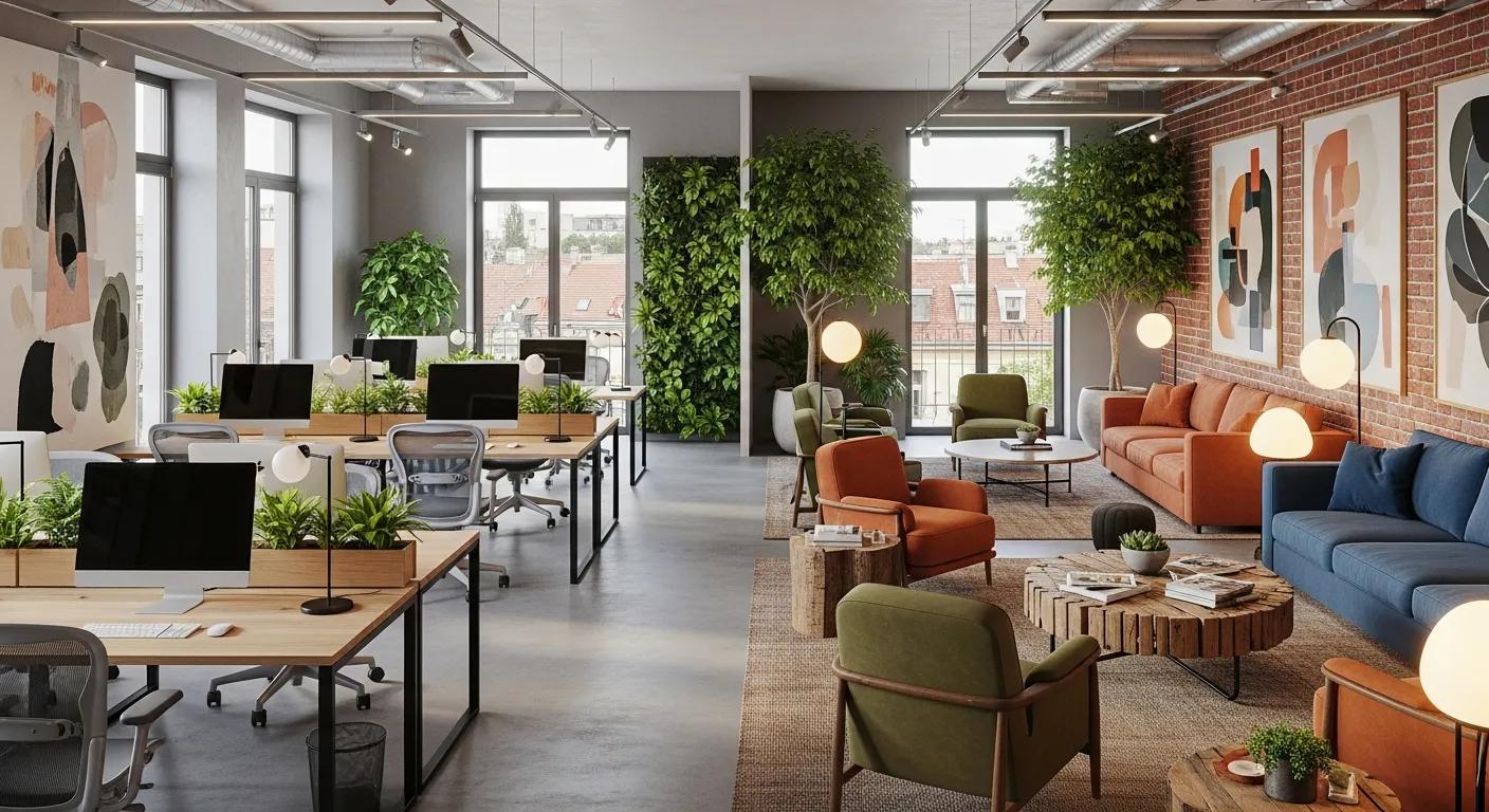 Flexible office space in Zagreb promoting productivity and relaxation with natural light and comfortable seating