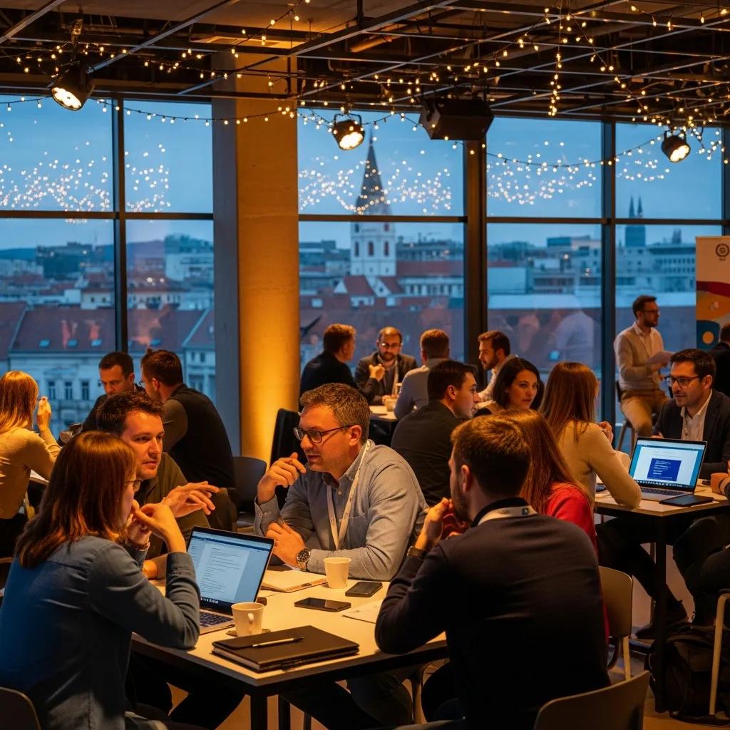 Participants networking at a startup event in Zagreb