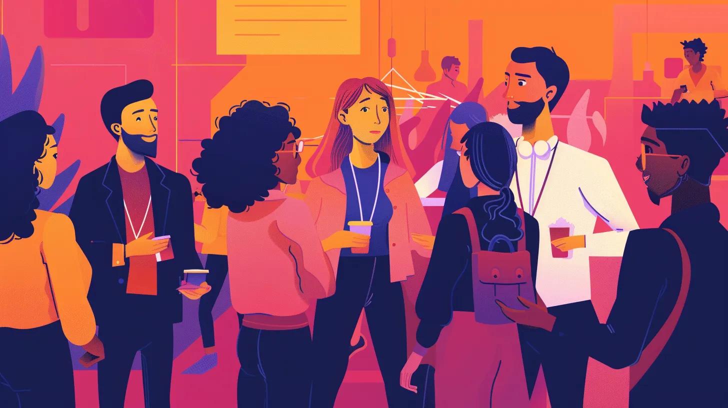 Freelancers networking at a local event, exchanging ideas