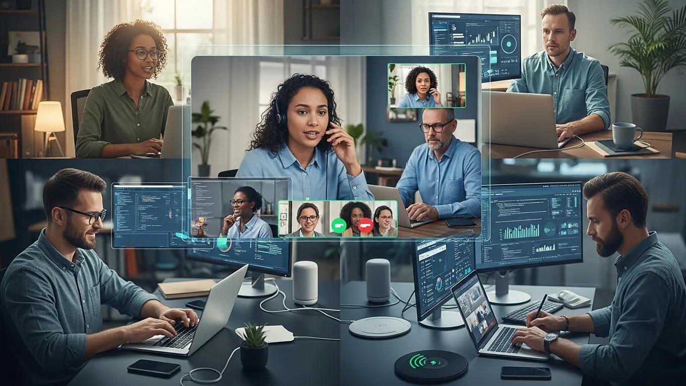 Diverse professionals collaborating in a virtual office environment