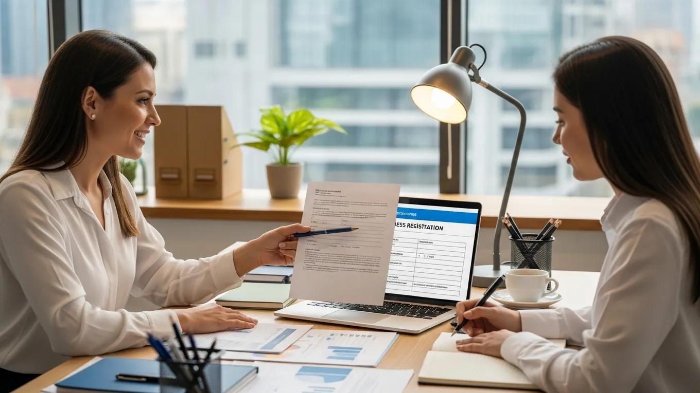 Image of professional support for business registration in a virtual office setting