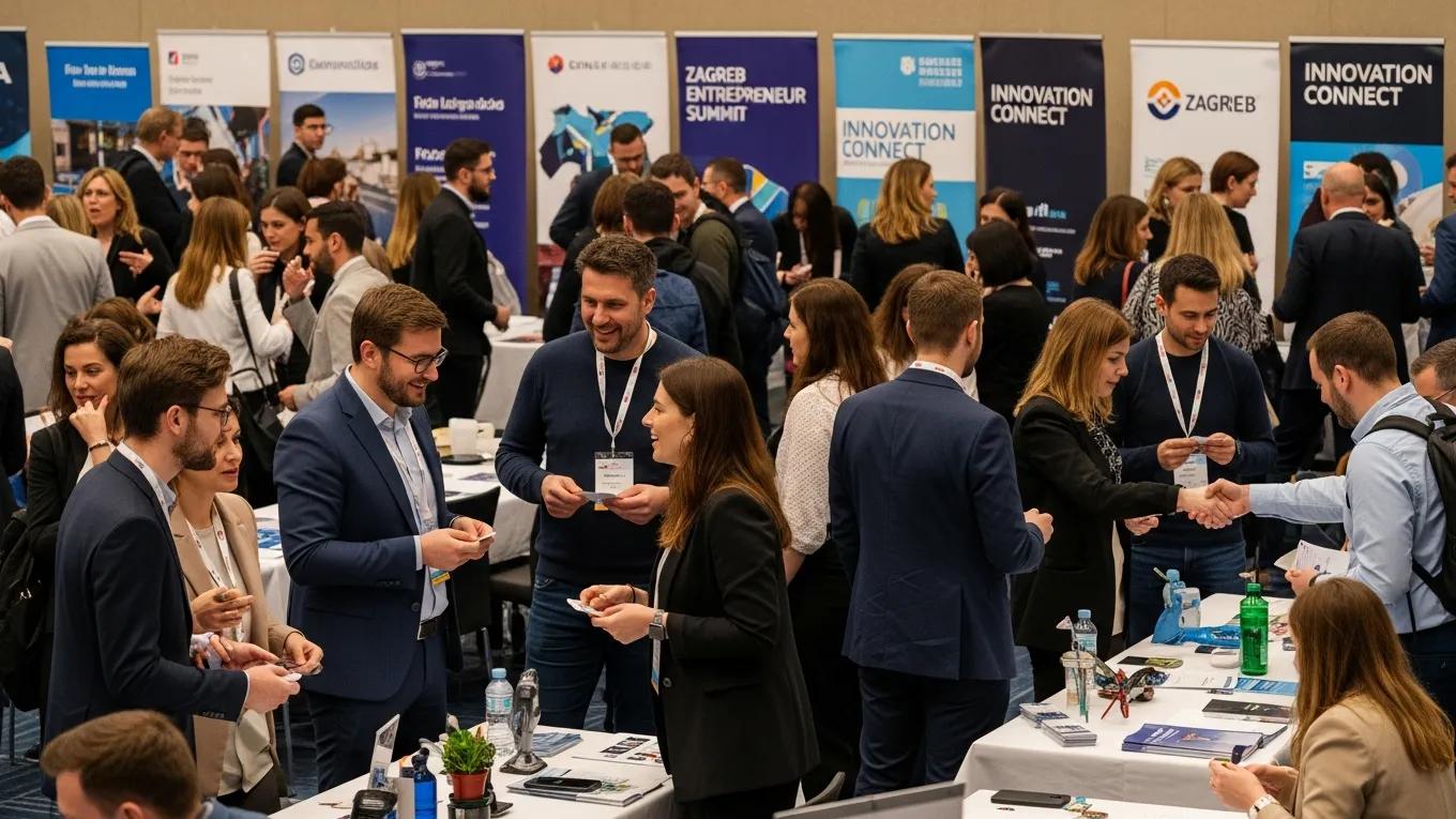 Entrepreneurs networking at a community event in Zagreb
