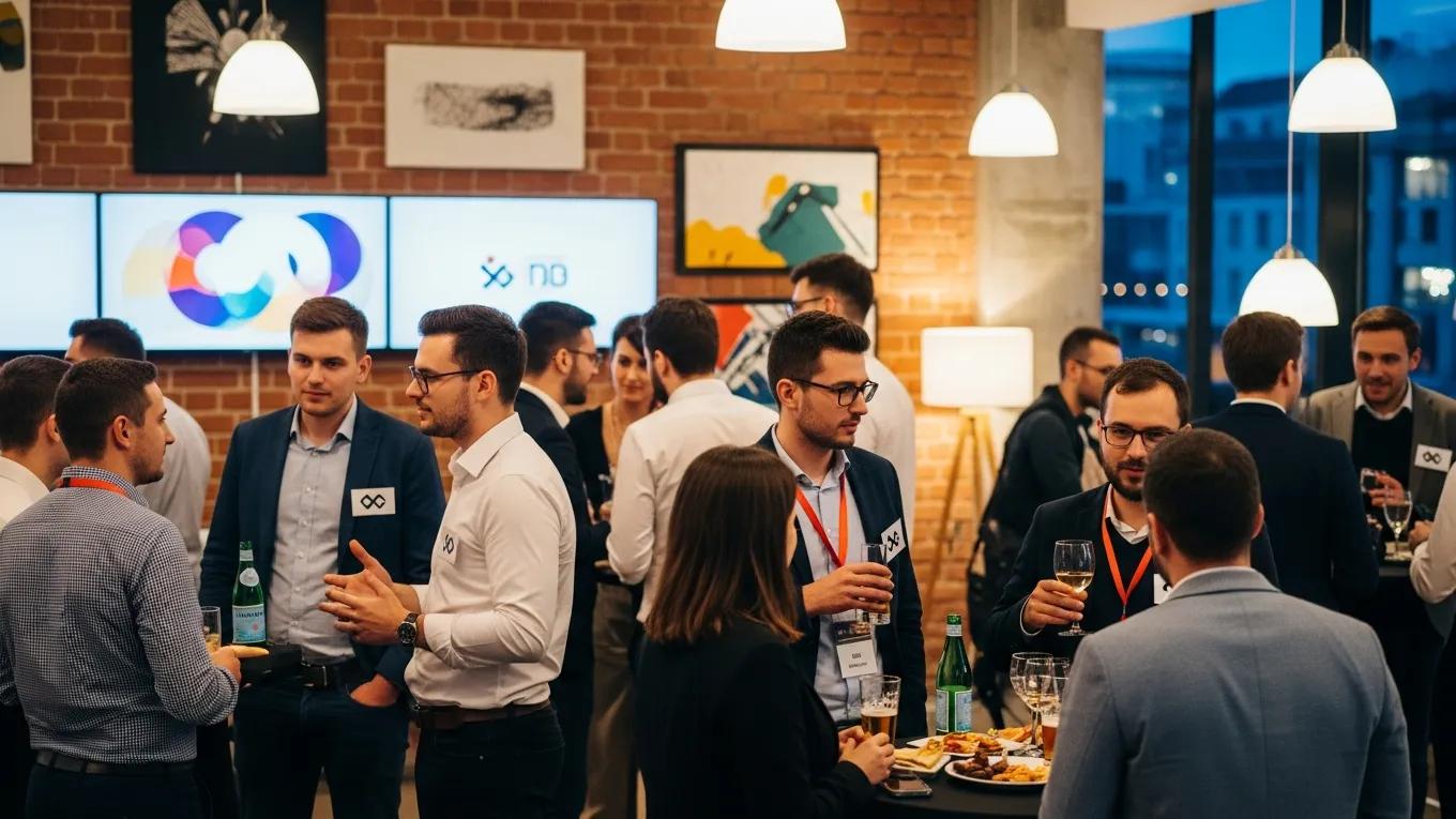 Networking event in Zagreb with young entrepreneurs engaging in discussions and exchanging ideas
