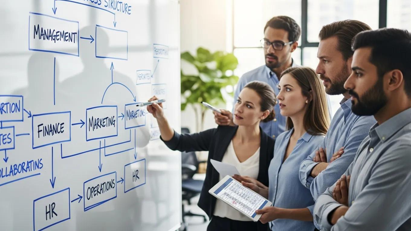 Professionals discussing business structure options in a modern office