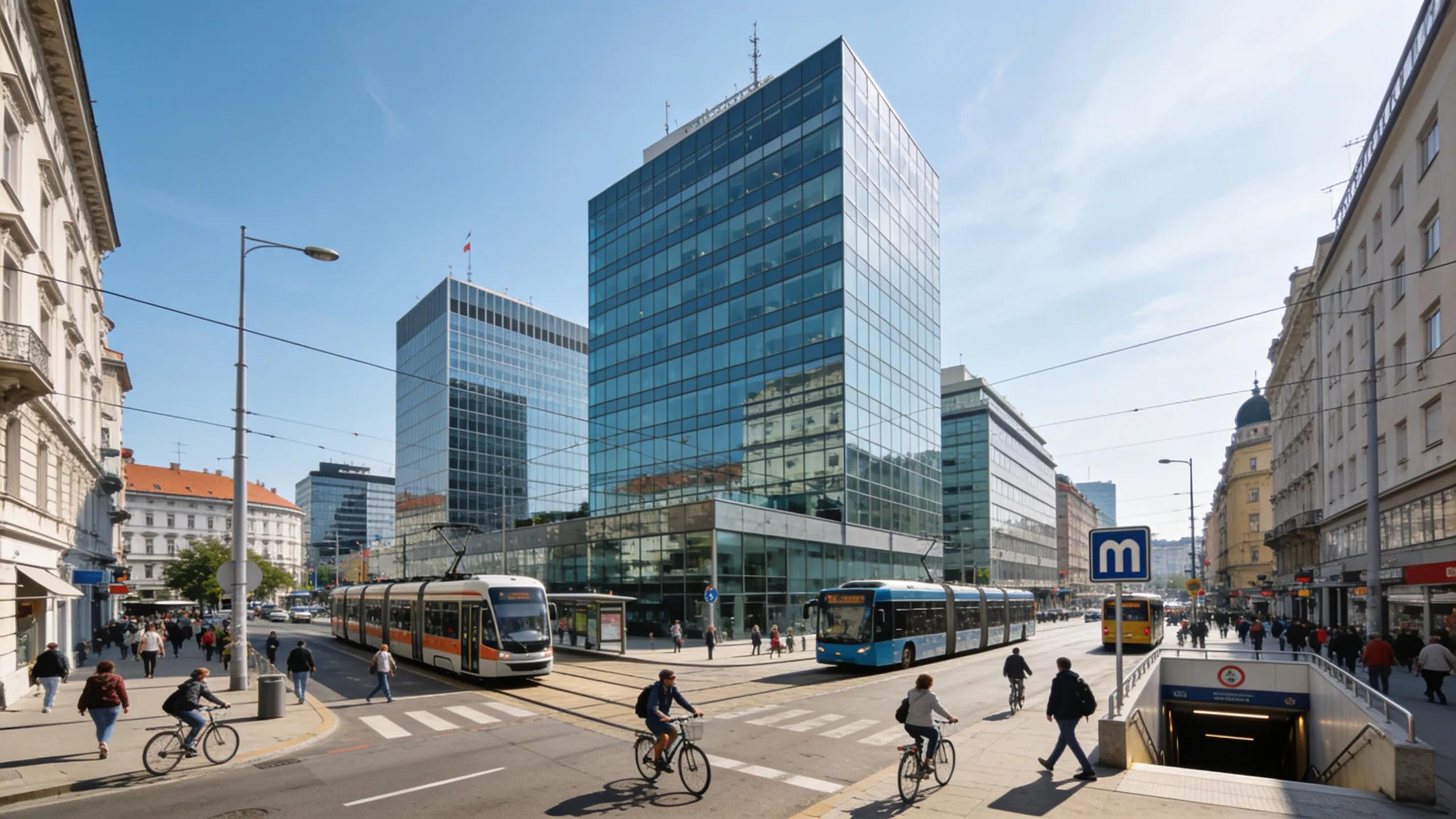 Panoramic view of Zagreb's central business district highlighting accessibility and business advantages
