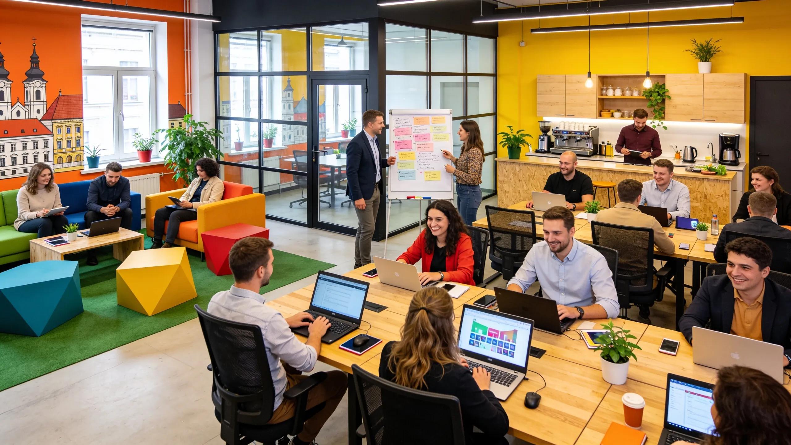 Dynamic coworking space highlighting collaboration and networking opportunities